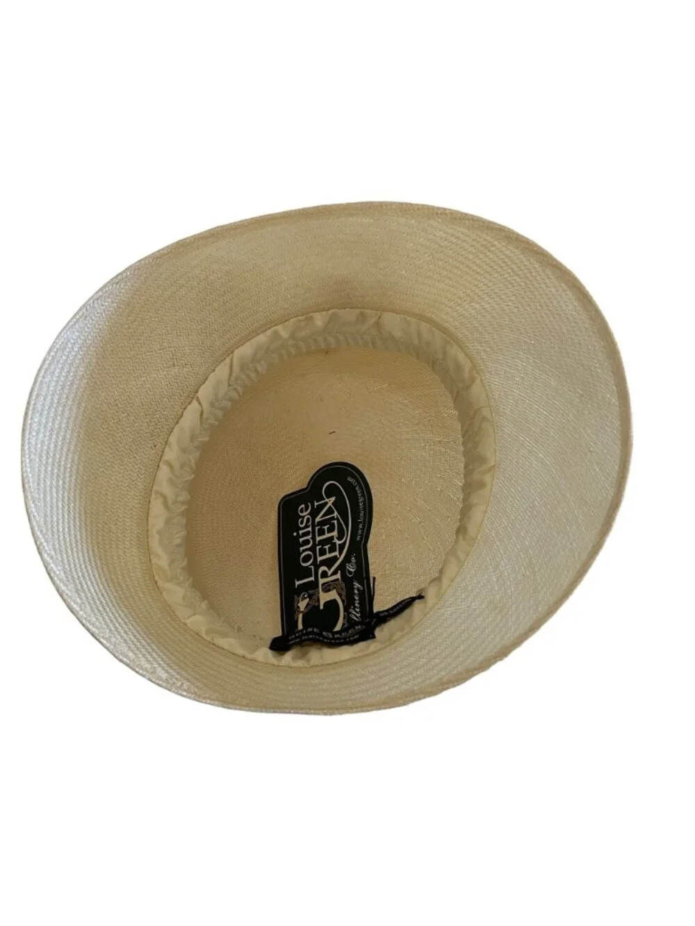 Louise Green Ivory Straw Hat With Satin Ribbon & Floral Accent
